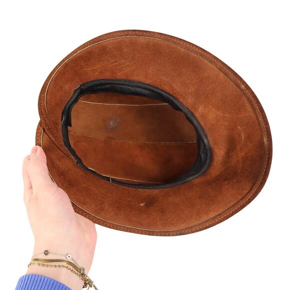 Vintage 70s Brown Suede Leather Cloche Bucket Hat - Picture 6 of 7